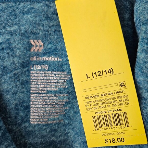 All In Motion Kids Pullover 1/4 Zip Fleece Sweatshirt Large 12/14 Teal Comfort - Picture 8 of 8